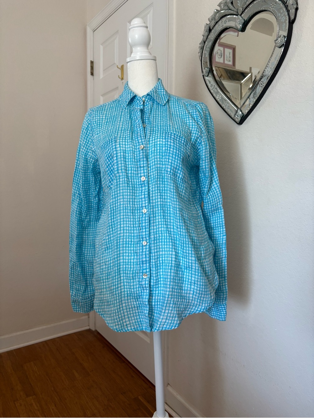 Lilly Pulitzer Turquoise Plaid Button-Down Shirt